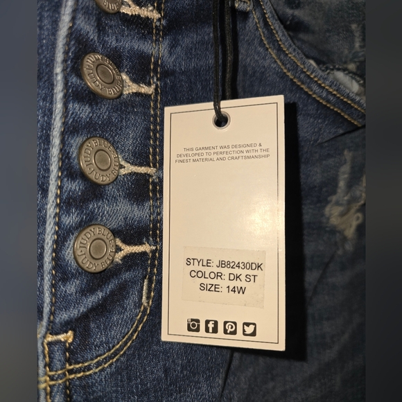 NWT Judy Blue Eliza Mid Rise Button Fly Distressed Trouser Flare Jeans sz 14W - Picture 7 of 7